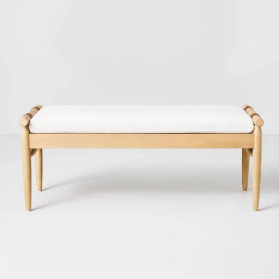 Upholstered Natural Wood Accent Bench Oatmeal - Hearth & Hand™ With Magnolia 2 Upholstered Natural Wood Accent Bench Oatmeal - Hearth & Hand™ With Magnolia - Image 2