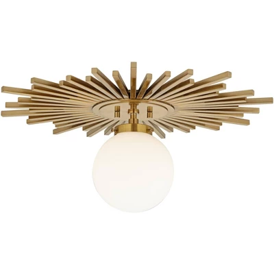 Possini Euro Design Hazel Modern Ceiling Light Semi Flush Mount Fixture 24" Wide Warm Brass White Globe Shade For Bedroom Kitchen Living Room Hallway 4 Possini Euro Design Hazel Modern Ceiling Light Semi Flush Mount Fixture 24" Wide Warm Brass White Globe Shade For Bedroom Kitchen Living Room Hallway - Image 4