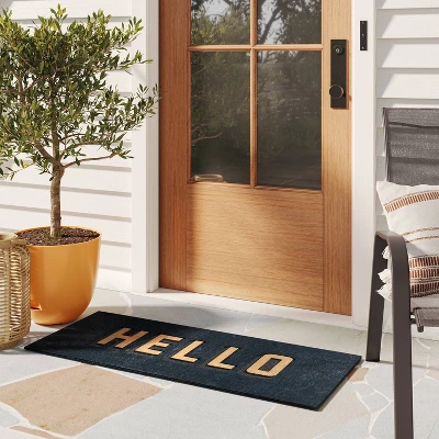 1'7.5"x3'11" 'Hello' Doormat Black/Tan - Threshold™ 1 1'7.5"x3'11" 'Hello' Doormat Black/Tan - Threshold™