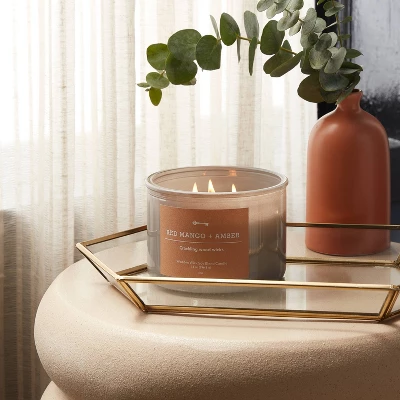 14oz Lidded Gray Glass Jar Crackling Wooden 3-Wick Candle With Paper Label Red Mango + Amber - Threshold™ 1 14oz Lidded Gray Glass Jar Crackling Wooden 3-Wick Candle With Paper Label Red Mango + Amber - Threshold™