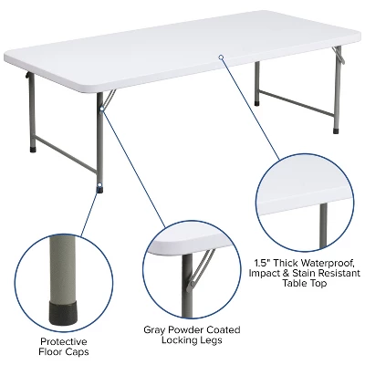 Flash Furniture 4.93-Foot Kid's Granite White Plastic Folding Table 2 Flash Furniture 4.93-Foot Kid's Granite White Plastic Folding Table - Image 2