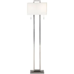 Possini Euro Design Modern Floor Lamp 62" Tall Brushed Nickel Openwork Rectangular Profile Off White Fabric Shade For Living Room Reading -Dream Decor Shop GUEST 44b8c0b5 0e1f 42be 886a 573dd5aac21a