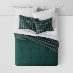 Grid Print Microfiber Reversible Comforter & Sheet Set Dark Green - Room Essentials™ -Dream Decor Shop GUEST 4daf5f1a f5e2 4ffd 9c0a 0163fb5f2872
