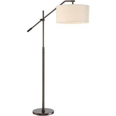 Possini Euro Design Industrial Floor Lamp Adjustable Arm 62.5" Tall Oiled Bronze Metal Light Brown Linen Drum Shade For Living Room Reading 6 Possini Euro Design Industrial Floor Lamp Adjustable Arm 62.5" Tall Oiled Bronze Metal Light Brown Linen Drum Shade For Living Room Reading - Image 6