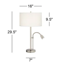 Possini Euro Design Traverse Modern Table Lamps Set Of 2 29 1/2" Tall Brushed Nickel With USB Charging Port LED Gooseneck White Drum Shade For Desk 11 Possini Euro Design Traverse Modern Table Lamps Set Of 2 29 1/2" Tall Brushed Nickel With USB Charging Port LED Gooseneck White Drum Shade For Desk -Dream Decor Shop GUEST 6d7b83aa 79f5 4aad 8a9b 164194cb3e7e