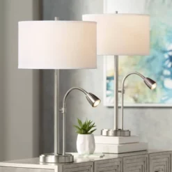 Possini Euro Design Traverse Modern Table Lamps Set Of 2 29 1/2" Tall Brushed Nickel With USB Charging Port LED Gooseneck White Drum Shade For Desk 13 Possini Euro Design Traverse Modern Table Lamps Set Of 2 29 1/2" Tall Brushed Nickel With USB Charging Port LED Gooseneck White Drum Shade For Desk -Dream Decor Shop GUEST 926e3bce 7e42 4fa3 a6a2 44a599015bc1
