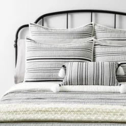 Textured Stripe Pillow Sham Dark Gray/Cream - Hearth & Hand With Magnolia -Dream Decor Shop GUEST a0f8fe96 7ab4 46c3 ad09 b2250acbb400