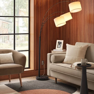 Avenal 3-Head Shaded Arc Floor Lamp Black - Threshold™ 1 Avenal 3-Head Shaded Arc Floor Lamp Black - Threshold™