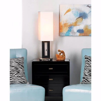 360 Lighting Floating Rectangle Modern Table Lamp 30" Tall Black Metal Open Frame White Fabric Box Shade For Bedroom Living Room Bedside Nightstand 6 360 Lighting Floating Rectangle Modern Table Lamp 30" Tall Black Metal Open Frame White Fabric Box Shade For Bedroom Living Room Bedside Nightstand - Image 6