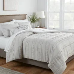 New Arrival 15 4pc Clipped Stripe Poms Comforter Bedding Set - Threshold™