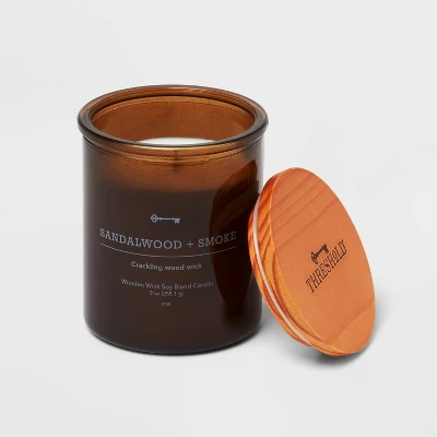 9oz Lidded Amber Glass Jar Crackling Wooden Wick Sandalwood And Smoke Candle - Threshold™ 2 9oz Lidded Amber Glass Jar Crackling Wooden Wick Sandalwood And Smoke Candle - Threshold™ - Image 2